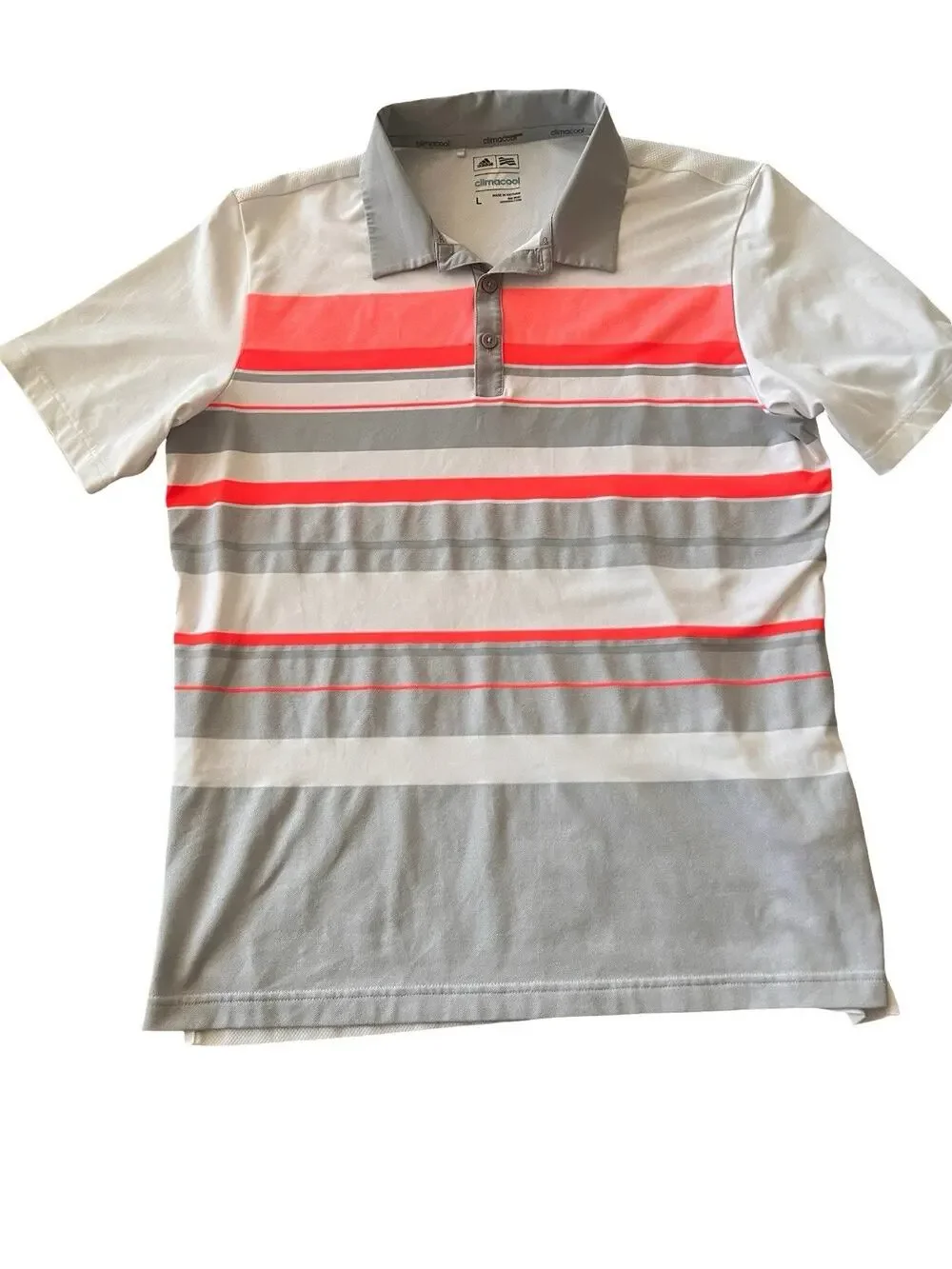 Adidas ClimaCool Golf Polo Shirt Men’s Large Gray White Coral Striped
